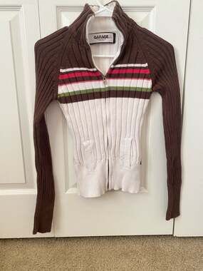 Garage Vintage Y2K Ribbed Full-Zip Striped Knit Sweater